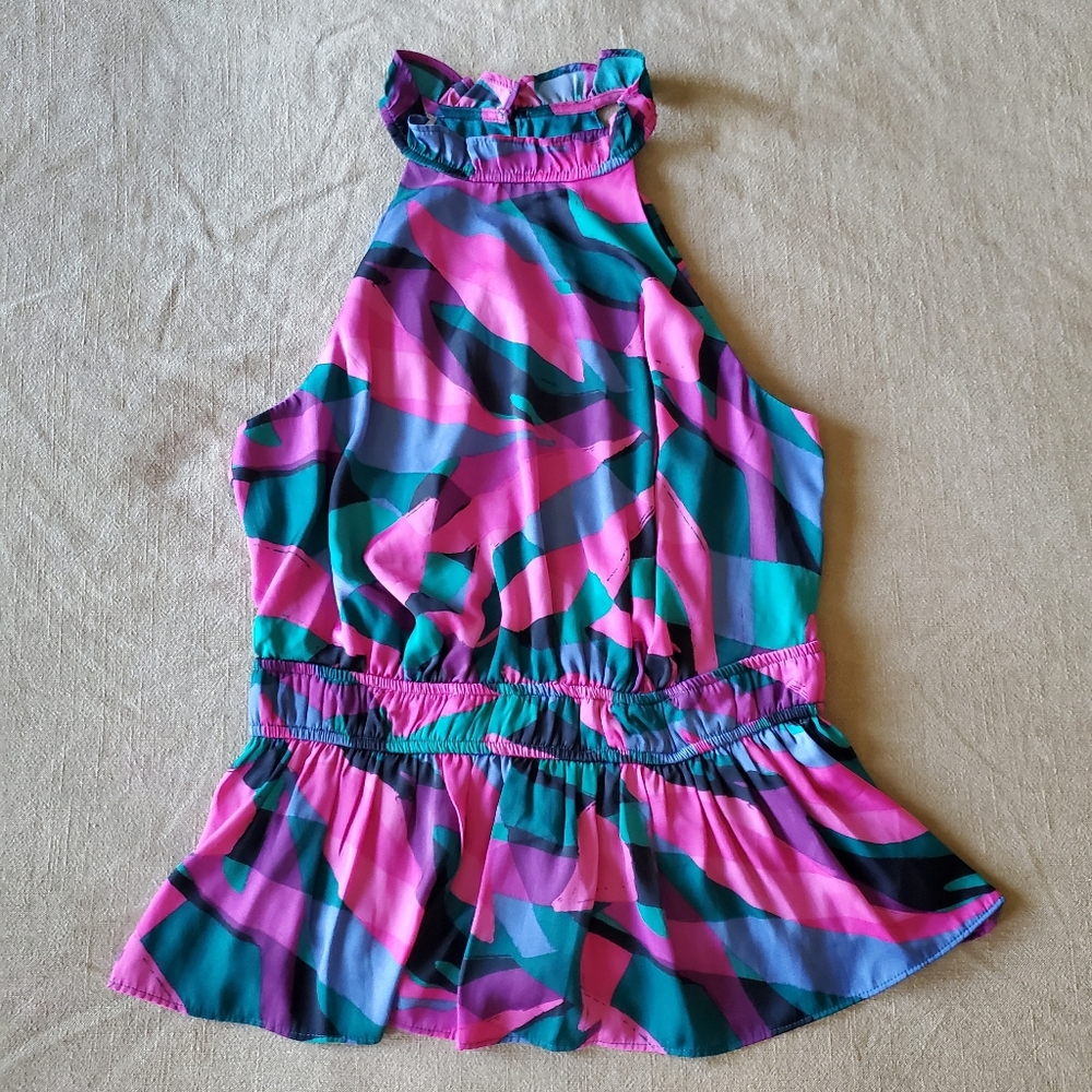 Nine West Ruffle Neck Sleeveless Peplum Top Medium